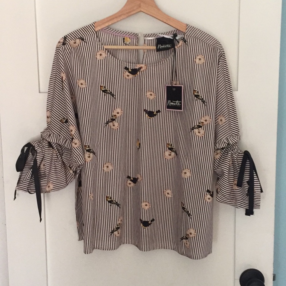 BIRD/FLWR STRIPE BLOUSE